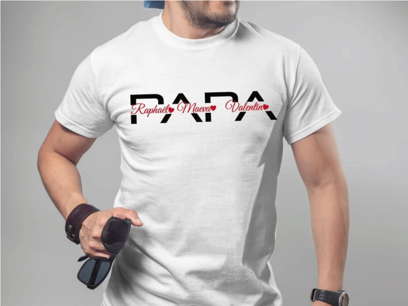 T-shirt PAPA avec prénom des enfants