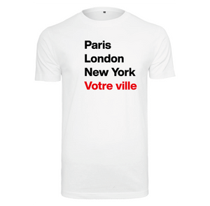 T-shirt homme Paris London New York et la ville ou village de votre choix