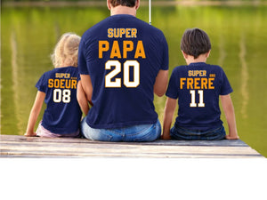 T-shirts complices Super Papa/Maman et Super grand/petit frère