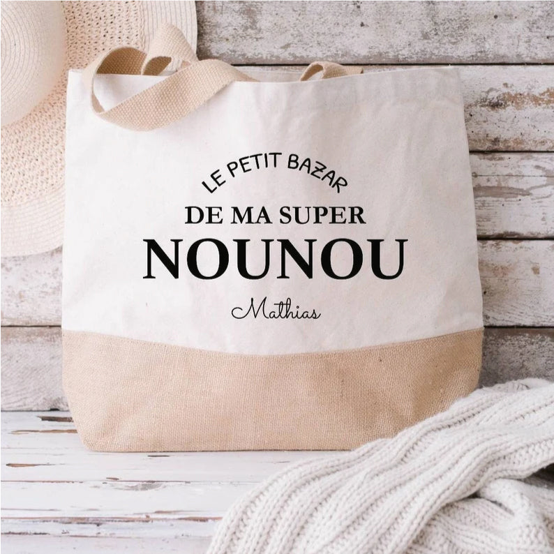 Sac cabas à personnaliser Le petit bazar de ma super nounou