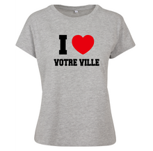 Charger l&#39;image dans la galerie, T-shirt femme I LOVE à personnaliser avec le nom de votre ville ou village