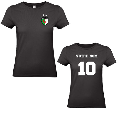 T-shirt femme Algérie personnalisé noir avec nom et numéro au choix