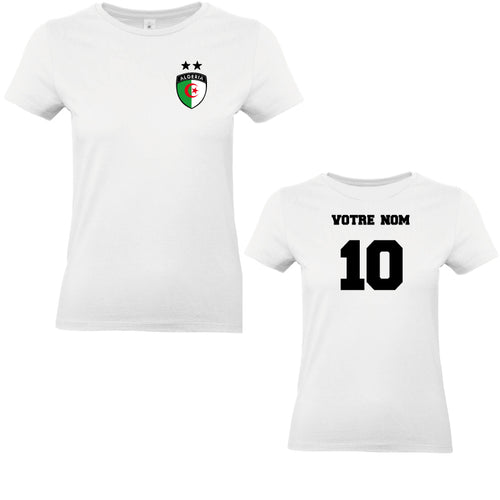 T-shirt femme Algérie personnalisé blanc avec nom et numéro au choix