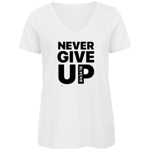 T-shirt biologique col V Never Give Up blanc