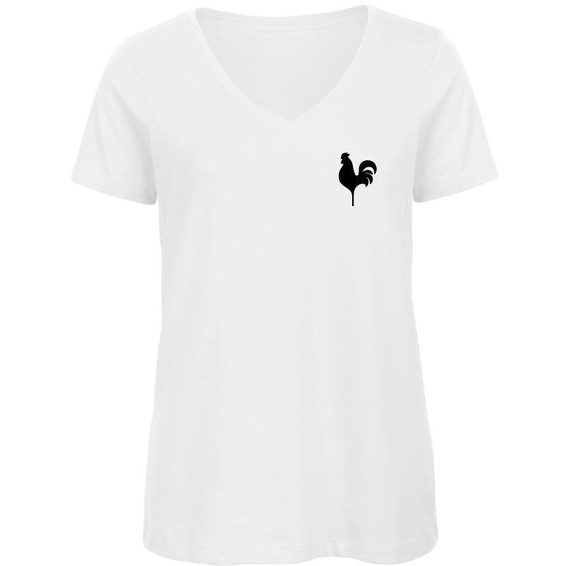 T-shirt biologique col V pour femme France blanc