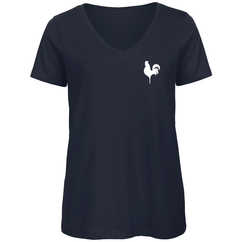 T-shirt biologique col V pour femme bleu marine