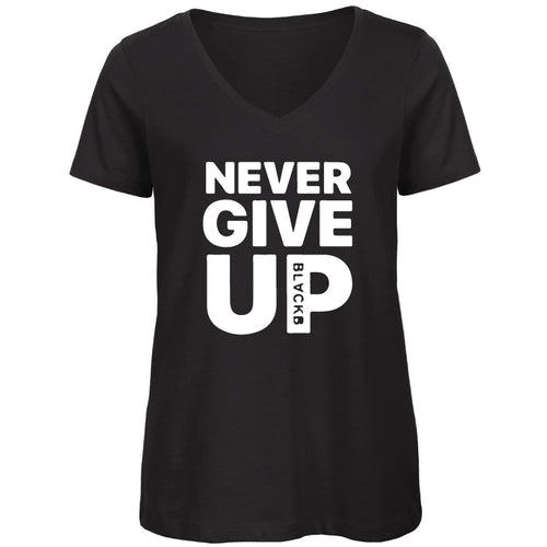 T-shirt biologique col V pour femme Never Give Up noir