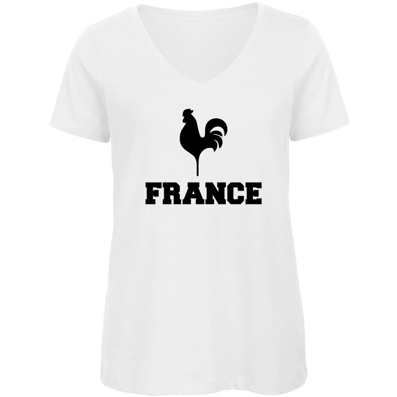 T-shirt biologique col V pour femme France blanc