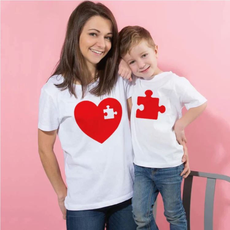 T-shirt Maman / Papa / Enfant : puzzle de mon cœur