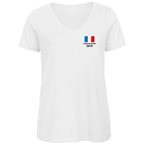 T-shirt biologique col V pour femme France - Coupe du monde 2019